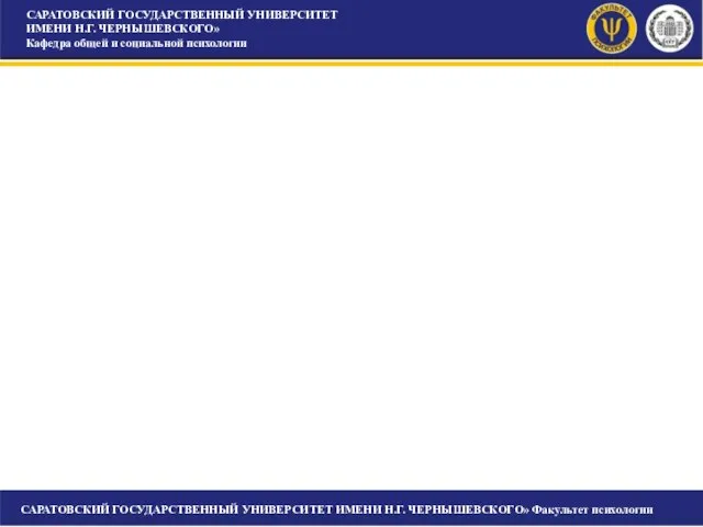 САРАТОВСКИЙ ГОСУДАРСТВЕННЫЙ УНИВЕРСИТЕТ ИМЕНИ Н.Г. ЧЕРНЫШЕВСКОГО» Кафедра общей и социальной психологии САРАТОВСКИЙ