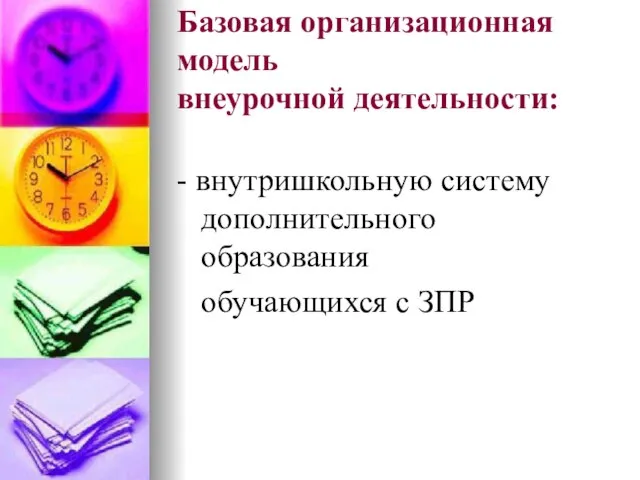 Базовая организационная модель внеурочной деятельности: - внутришкольную систему дополнительного образования обучающихся с ЗПР