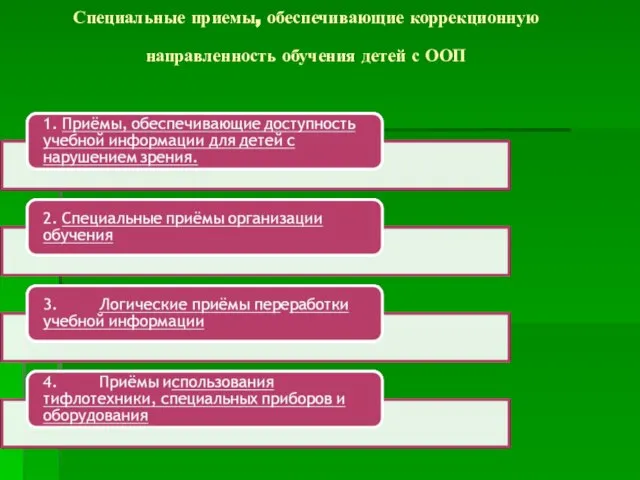 Специальные приемы, обеспечивающие коррекционную направленность обучения детей с ООП