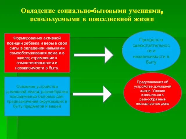 Овладение социально-бытовыми умениями, используемыми в повседневной жизни Формирование активной позиции ребенка и