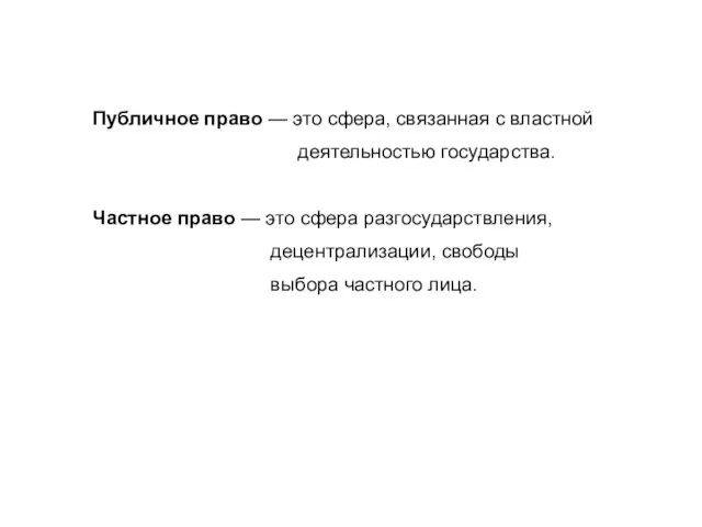 Публичное право — это сфера, связанная с властной деятельностью государства. Частное право