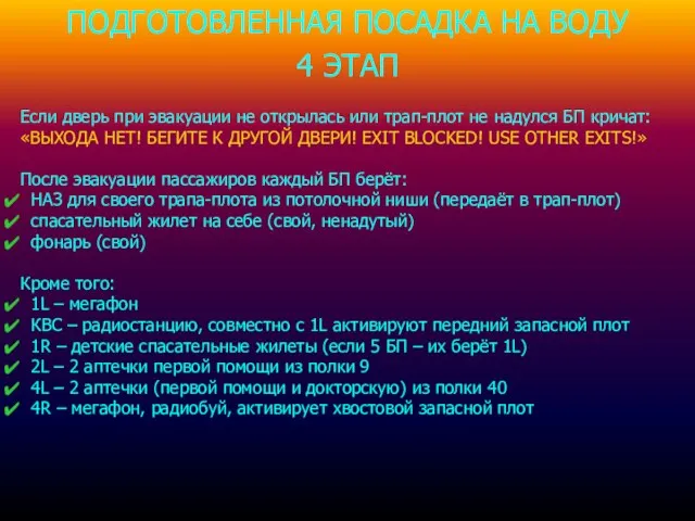 ПОДГОТОВЛЕННАЯ ПОСАДКА НА ВОДУ 4 ЭТАП Если дверь при эвакуации не открылась