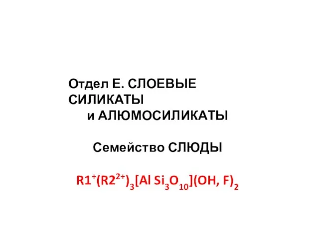 Отдел Е. СЛОЕВЫЕ СИЛИКАТЫ и АЛЮМОСИЛИКАТЫ Семейство СЛЮДЫ R1+(R22+)3[Al Si3O10](OH, F)2