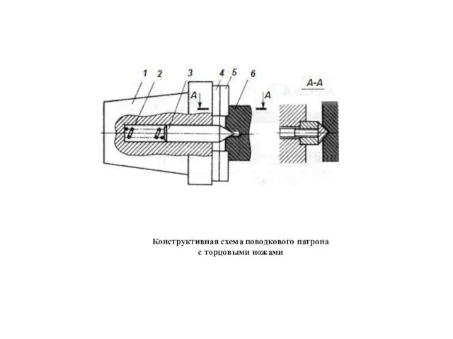 Конструктивная схема поводкового патрона с торцовыми ножами