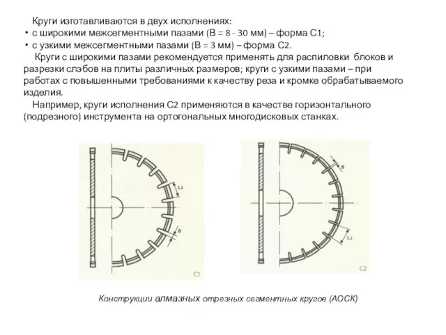 Круги изготавливаются в двух исполнениях: с широкими межсегментными пазами (В = 8