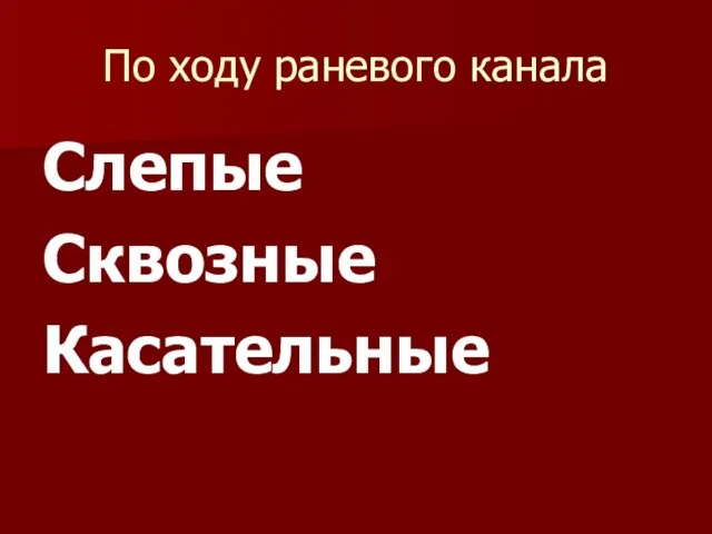 По ходу раневого канала Слепые Сквозные Касательные