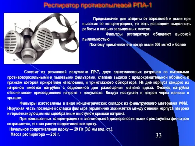 Респиратор противопылевой РПА-1 Предназначен для защиты от аэрозолей и пыли при высоких