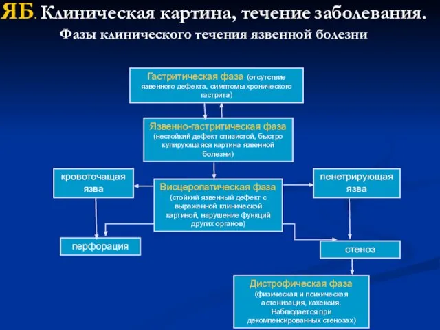 Гастритическая фаза (отсутствие язвенного дефекта, симптомы хронического гастрита) пенетрирующая язва ЯБ. Клиническая