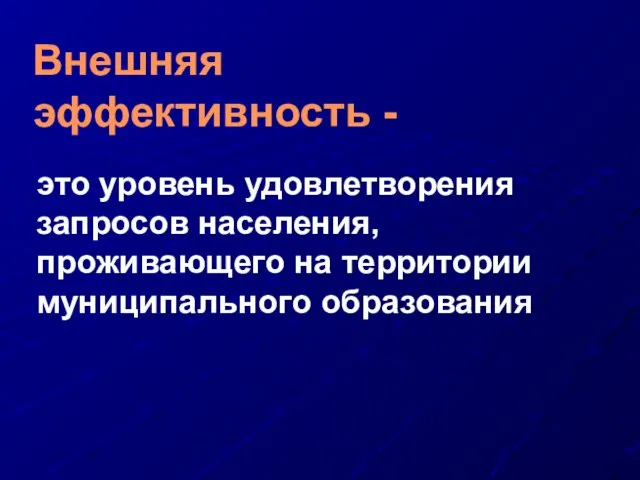 Внешняя эффективность - это уровень удовлетворения запросов населения, проживающего на территории муниципального образования