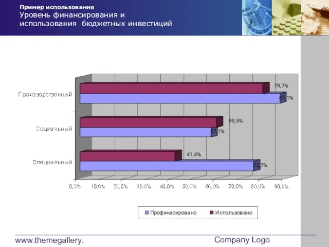 www.themegallery.com Company Logo Пример использования Уровень финансирования и использования бюджетных инвестиций