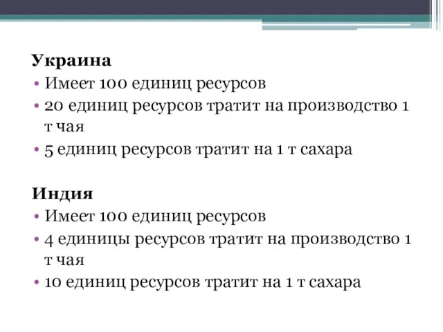 Украина Имеет 100 единиц ресурсов 20 единиц ресурсов тратит на производство 1