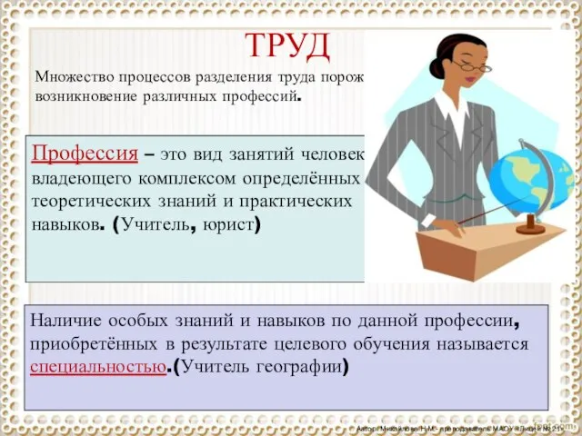 Множество процессов разделения труда порождает возникновение различных профессий. ТРУД Профессия – это