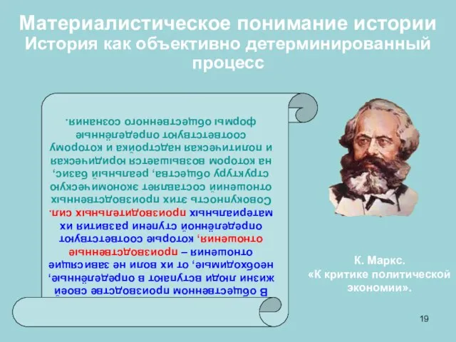 В общественном производстве своей жизни люди вступают в определённые, необходимые, от их