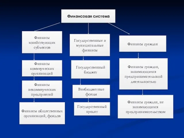 Финансовая система Финансы хозяйствующих субъектов Государственные и муниципальные финансы Финансы граждан Финансы