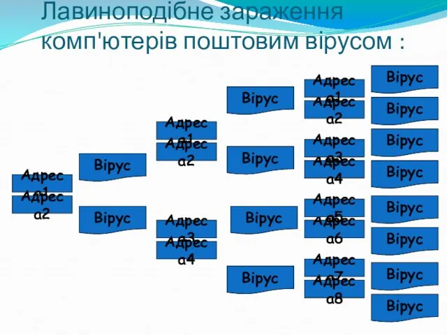 Лавиноподібне зараження комп'ютерів поштовим вірусом : Адреса1 Адреса2 Адреса3 Адреса4 Адреса1 Адреса2