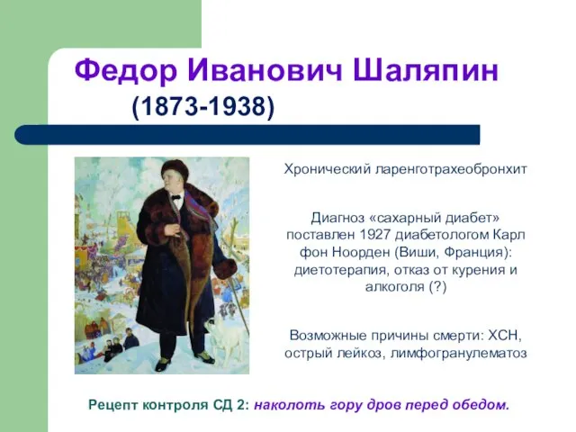 Федор Иванович Шаляпин (1873-1938) Рецепт контроля СД 2: наколоть гору дров перед