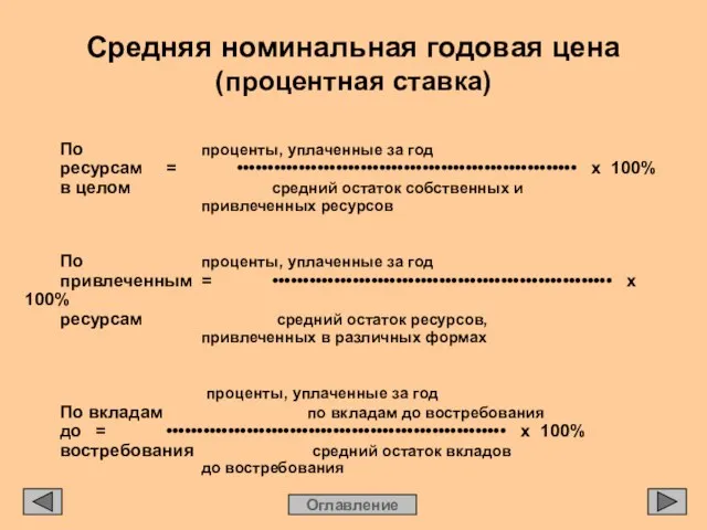 Средняя номинальная годовая цена (процентная ставка) Оглавление По проценты, уплаченные за год