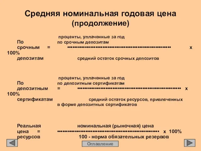 Средняя номинальная годовая цена (продолжение) Оглавление проценты, уплаченные за год По по