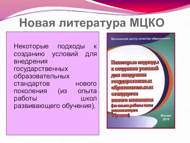 Новая литература МЦКО Некоторые подходы к созданию условий для внедрения государственных образовательных