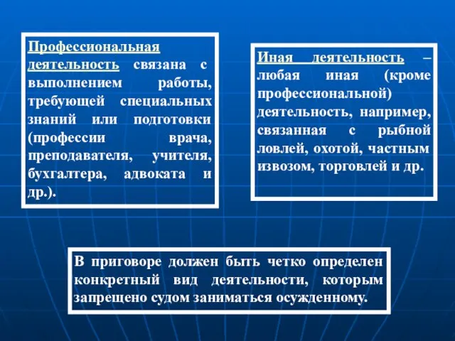 В приговоре должен быть четко определен конкретный вид деятельности, которым запрещено судом