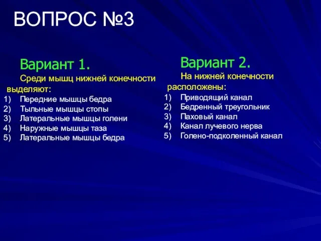 ВОПРОС №3 Вариант 1. Среди мышц нижней конечности выделяют: Передние мышцы бедра