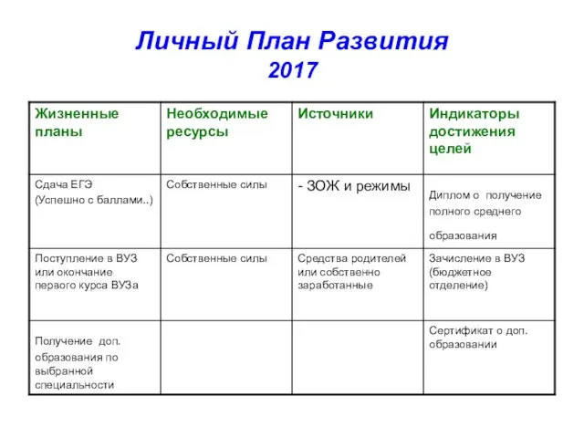 Личный План Развития 2017