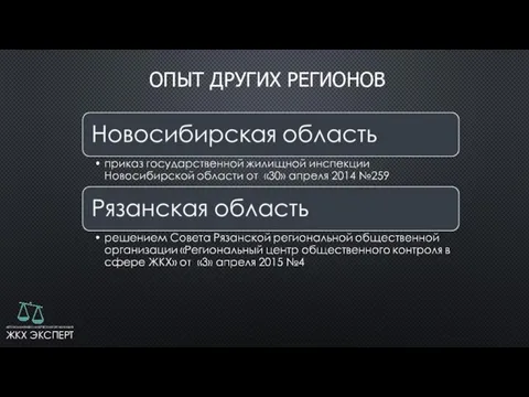 ОПЫТ ДРУГИХ РЕГИОНОВ АВТОНОМНАЯ НЕКОММЕРЧЕСКАЯ ОРГАНИЗАЦИЯ ЖКХ ЭКСПЕРТ