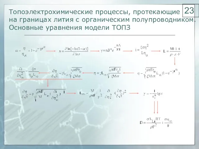 Топоэлектрохимические процессы, протекающие на границах лития с органическим полупроводником. Основные уравнения модели ТОПЗ 23