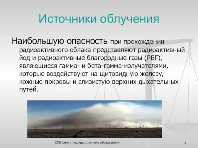 СПб Центр последипломного образования Источники облучения Наибольшую опасность при прохождении радиоактивного облака