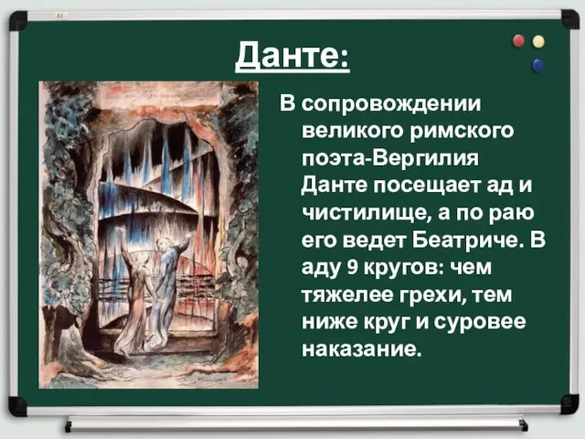 Данте: В сопровождении великого римского поэта-Вергилия Данте посещает ад и чистилище, а