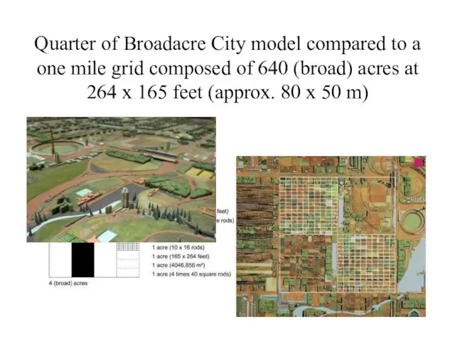 Quarter of Broadacre City model compared to a one mile grid composed