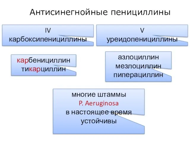 карбенициллин тикарциллин азлоциллин мезлоциллин пиперациллин многие штаммы P. Aeruginosa в настоящее время