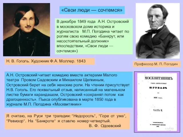 Профессор М. П. Погодин Н. В. Гоголь. Художник Ф.А. Моллер. 1843 А.Н.