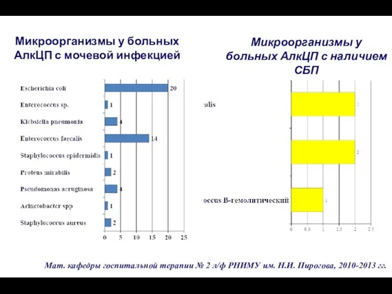 Микроорганизмы у больных АлкЦП с мочевой инфекцией Микроорганизмы у больных АлкЦП с