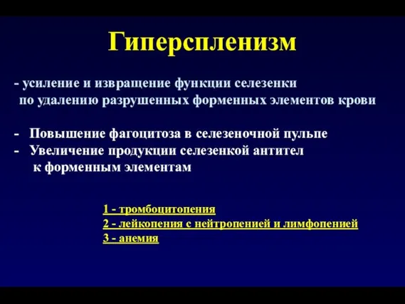 Гиперспленизм усиление и извращение функции селезенки по удалению разрушенных форменных элементов крови