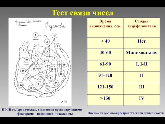 Тест связи чисел ПЭ III ст. (хроническая, вызванная провоцирующими факторами – инфекцией,