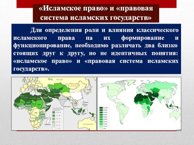 «Исламское право» и «правовая система исламских государств» Для определения роли и влияния