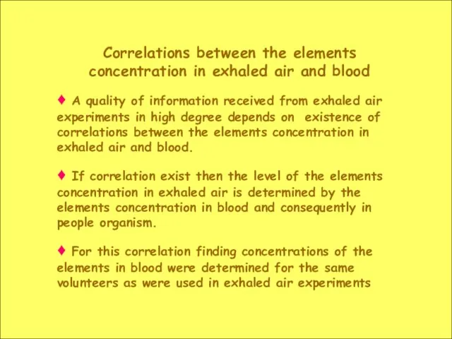 Correlations between the elements concentration in exhaled air and blood ♦ A