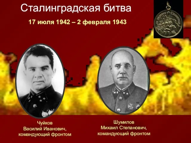 Сталинградская битва 17 июля 1942 – 2 февраля 1943 Чуйков Василий Иванович,