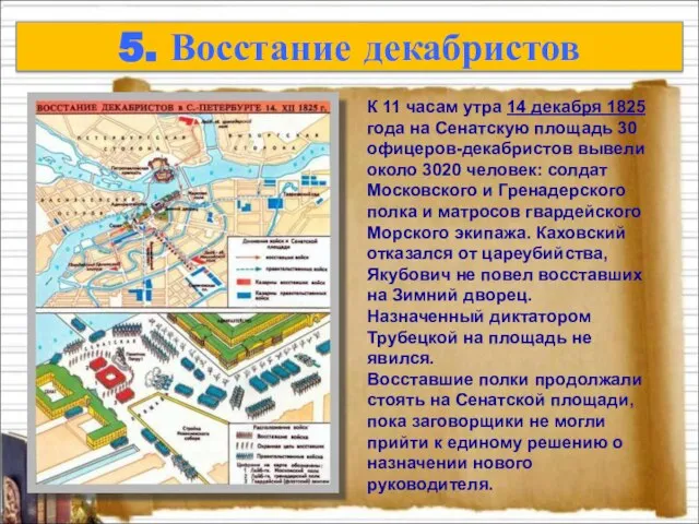 5. Восстание декабристов К 11 часам утра 14 декабря 1825 года на