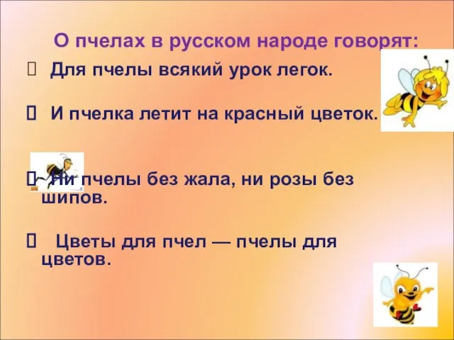 О пчелах в русском народе говорят: Для пчелы всякий урок легок. И