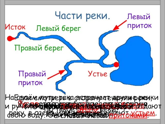 Части реки. Как называют начало реки? Исток Что такое устье реки? То