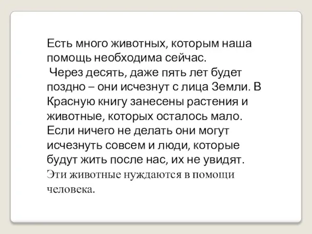 Есть много животных, которым наша помощь необходима сейчас. Через десять, даже пять