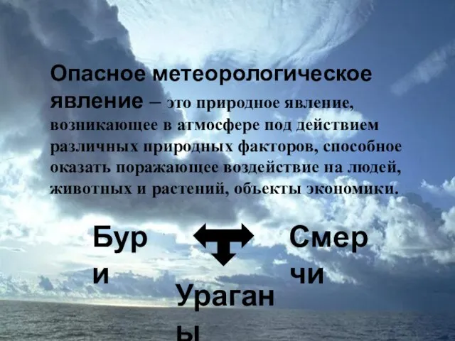 Опасное метеорологическое явление – это природное явление, возникающее в атмосфере под действием