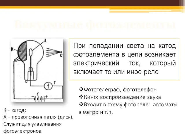 Вакуумные фотоэлементы