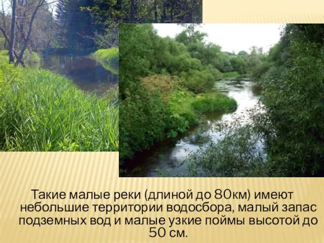 Такие малые реки (длиной до 80км) имеют небольшие территории водосбора, малый запас