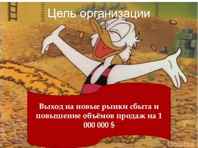 Цель организации Выход на новые рынки сбыта и повышение объёмов продаж на 1 000 000 $