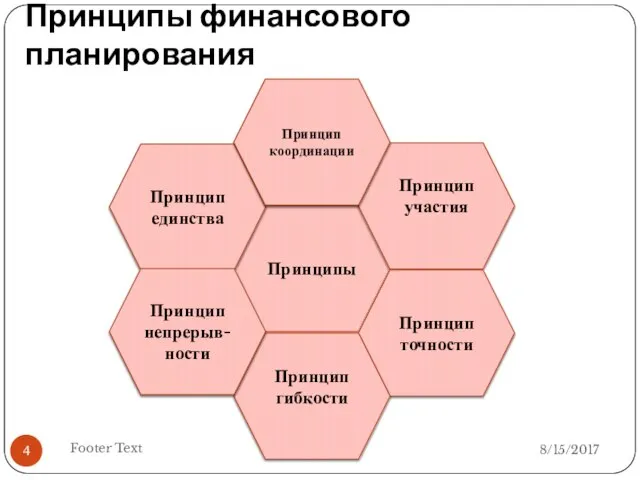 Принципы финансового планирования Footer Text Принципы Принцип единства Принцип участия Принцип точности