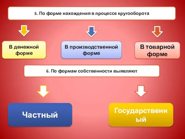 5. По форме нахождения в процессе кругооборота В денежной форме В товарной