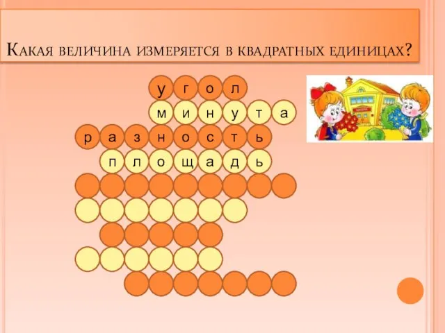 Какая величина измеряется в квадратных единицах? м и н у т а